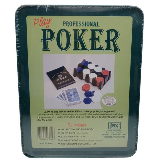 Jax Texas Hold 'Em Poker Game Set Metal Tin Case #6061 Professional Sealed New - Picture 2 of 5